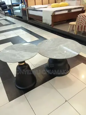 Luxury Marble Top Center Table Set (Black Base)