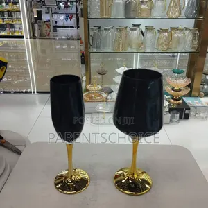 Black With Gold Colour Stem Champagne/Wine/Water Glasse-6pcs