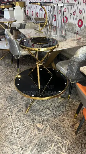 Luxury Gold and Black Round Center Table With Side Stool and Glass Top
