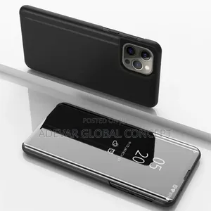 iPhone 16 Pro Max Plated Mirror Flip Leather Case Pouch With Holder