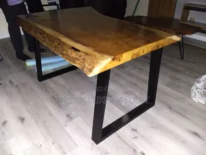Metal Framed Live Edge Wooden Table