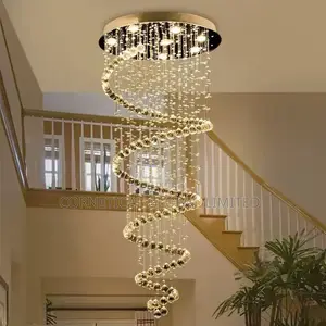 Modern Quality Luxury Crystal Led Spiral Casacade Chandelier Light