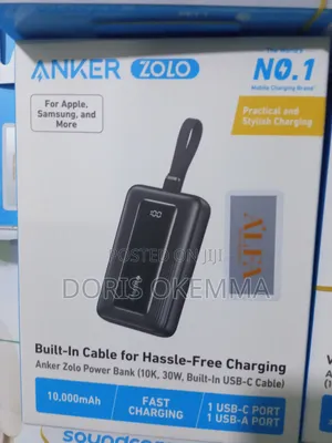 Anker Zolo 10,000mah Power Bank – 30w Fast Charge Built-in Usb-C Cable