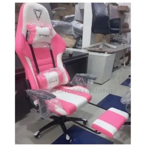 Furgle Computer Racing Gaming Ergonomic Chair + Footrest -Pink