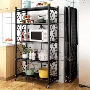 Multifunctional 5-Tier Foldable Kitchen Storage Rack With Wheels