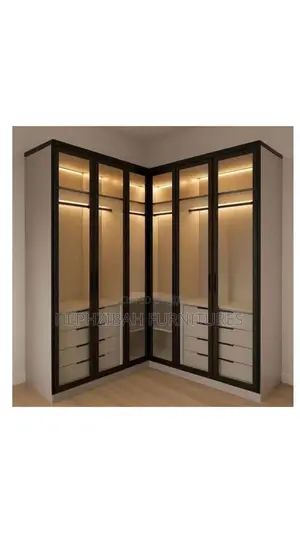 L Shaped Wall Closet With Aluminum Glass Doors