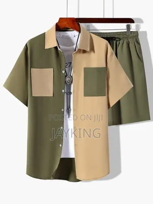 Men S Casual Olive Green Shirt and Short Mixed With Caton Colour