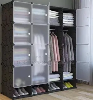 Plastic Wardrobe With 4 Partitions - Dress Hanger With Shoe Organizer