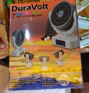 Duravolt 4in1 Solar Rechargeable Fan With Bluetooth Speaker
