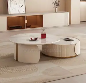 Luxury Oval Nesting Marble-Top Coffee Table Set