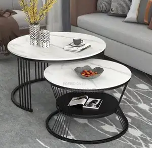 Round Nesting Marble Top-Coffee Table Set With Metal Frame