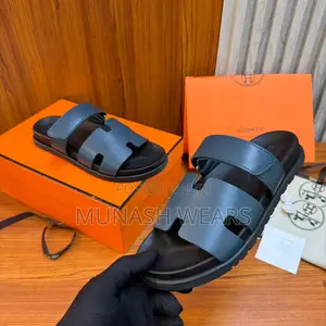Luxury Hermes Leather Skin Slipers Available in Blue 40-47