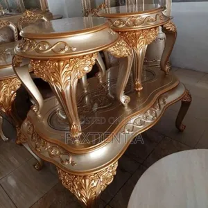 Two Golden Royal Side Stools With Centre Table
