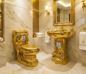 Luxury Queen Gold Water Closet Set With Standing Wash Hand Basin
