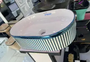 Blue and White Designed Counter Top Wash Hand Basin