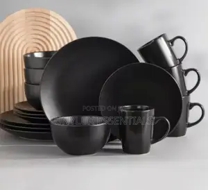 16pcs Luxury Stoneware Dinner Set - Black Colour