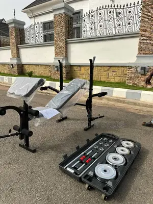 Free Gym Glove With Adjustable Weight Bench and 50kg Weight Bars