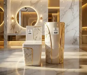 Luxury Gold Designed Water Closet Set With Standing Wash Hand Basin