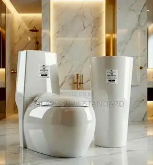 Elongated Modern Egg Shaped Water Closet With Standing Wash Hand Basin
