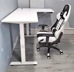 A Furgle Gaming Chair Paired With an L Electric Adjustable Desk .