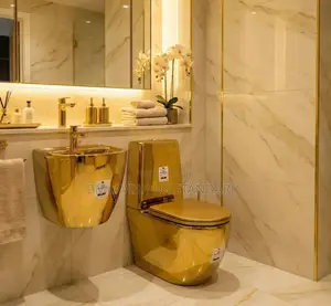 Deluxe Gold Water Closet Set With Suspended Wash Hand Basin