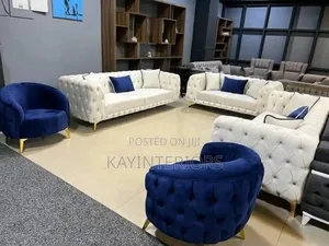 Mixed Cream and Royal Blue Sofa