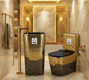 Luxury Gold Black Water Closet With Standing Wash Hand Basin