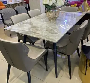 Luxury Grey Marble Dining Set — 6 Seater