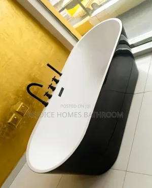 Luxury Free Standing Black White Bathtub With Black Mixers