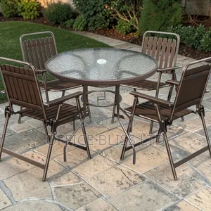 Outdoor Patio Furniture Set of Table 4 Chairs - Brown Frame