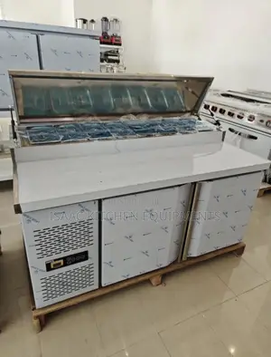 Standing Salad Bar With Freezer and Cabinet