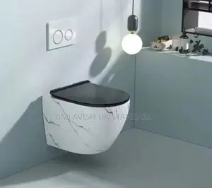 White Marble Wall-Hung Concealed Toilet Seat With Black Seat Cover