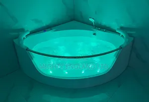 Modern Glass-Sided Corner Whirlpool Bathtub