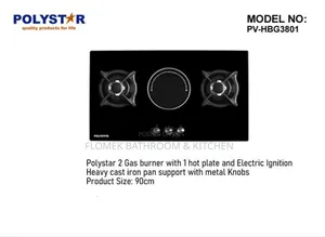 Luxury 90cm Polystar 3-in-1 Gas Hob + Electric Hot Plate.