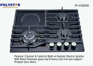 Polystar 3 Burner + Hotplate 8mm Tempered Glass Top Induction Gas Hob