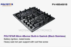 Polystar 4 Burner 60cm Black Stainless Built in Cabinet Gas Hob Cooker