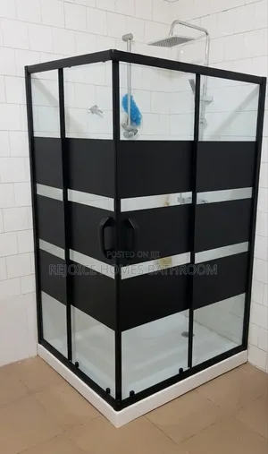 Luxury Black Frame Shower Cubicle Clear Glass With Bold Black Stripes