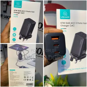 Usams 67w Gan Acc 3 Ports Fast Charge Adapter ( 2 Typec , 1 Usb-A)