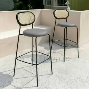 Aeris Cane-Back Leather Bar Stool ( Metal Support) Gray