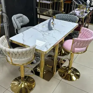 Gold Bar Table Velvet Bar Stool Set