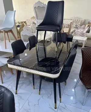 Black Marble Rectangular Dining Table +Chair