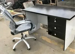White and Black Office Table and Chair Available