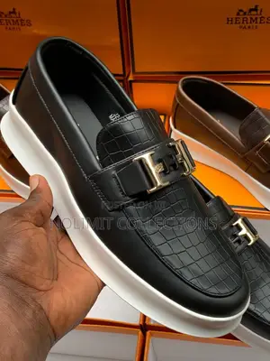 Hermes Leather Loafers With White Soles