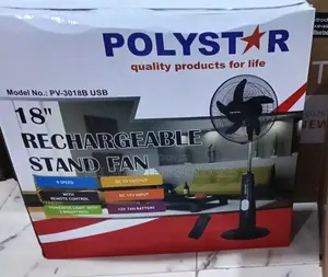 Rechargeable Standing Fan Polystar Pv-3018b-Usb With Remote Control