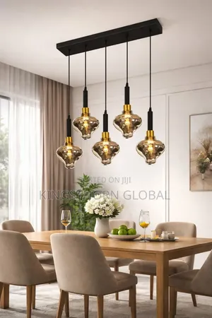 5-light Amber Glass Pendant Chandelier