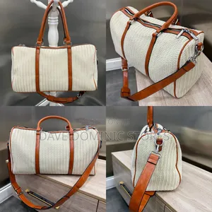 Luxury Straw Woven Boston X Brown Tan Faux Weekender Bag
