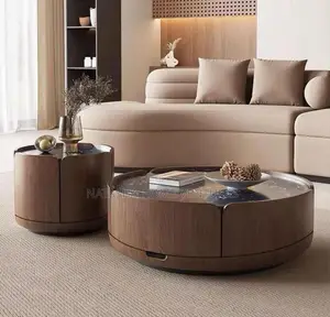 Round Wooden Coffee Table Set (2-Piece)