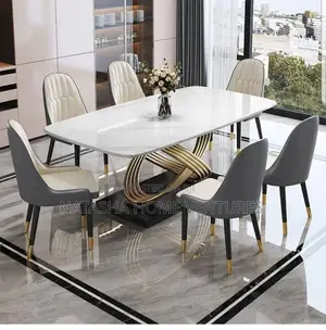 Marble-Top Dining Table Set (1 Table + 6 Chairs)