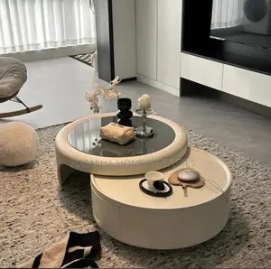 Round Nesting Coffee Table Set (Cream Black)