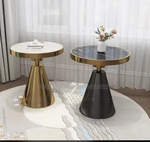 Luxury Marble Side Tables With Cone Base (Set of 2)
